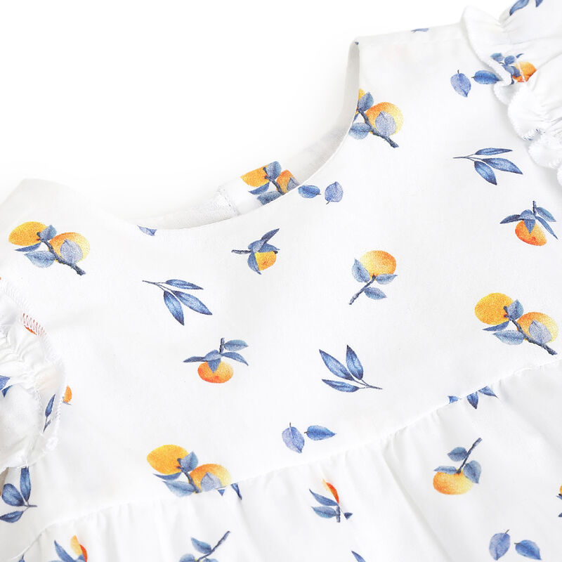 Girls White Floral Printed Dress image number 2